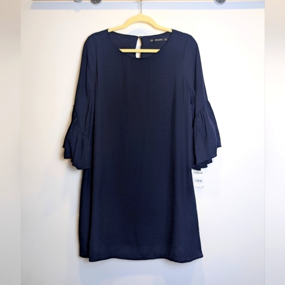 Zara Dresses & Skirts - Zara Basic Navy Blue Ruffle Sleeve Dress Size Medium